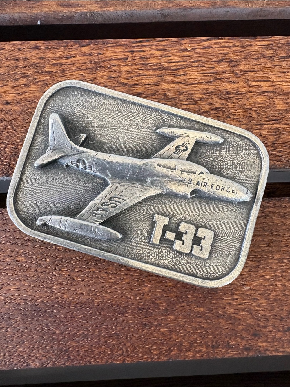 Vintage 1983 T-33 Shooting Star USAF Belt Buckle Buckle Connection Pewter